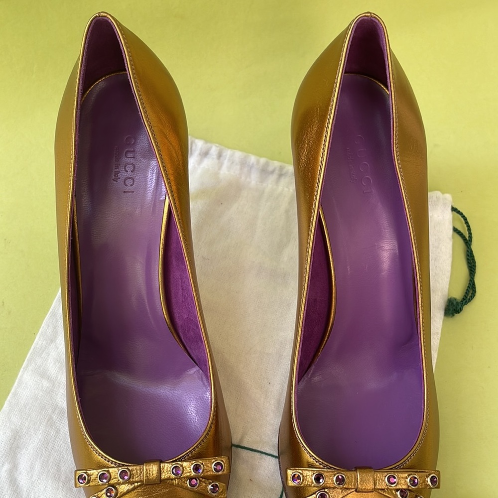 Gucci New metallic gold/purple all leather shoes with dust bag - Picture 10 of 17